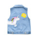 Toddler Kids Girl Print Unicorn Letter Denim Vest Jacket Outerwear