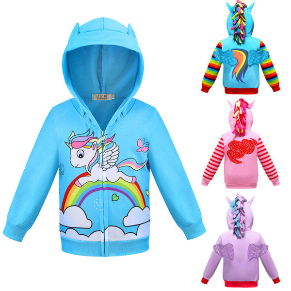 Toddler Kids Girl 3D Pony Rainbow Zipper Hooded Outerwear Coats