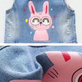 Toddler Kids Girl Print Cute Glasses Rabbit Denim Vest Jacket Outerwear