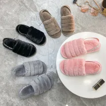 Toddlers Kids Pure Color Flannel Warm Winter Home House Open Toe Slippers For Kids and Parents