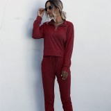 Women Zipper Stand Collar Sports Long Sleeves Two-Piece Sports Lounge Sets