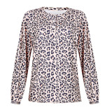 Women Brown Leopard Print Long Sleeves Tops and Shorts Home Casual Lounge Sets