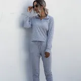 Women Zipper Stand Collar Sports Long Sleeves Two-Piece Sports Lounge Sets