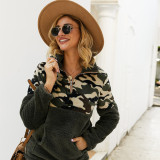Women Plush Camouflage Pullover Long Sleeves Sweatshirt Tops