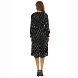 Women White Dots V-neck High Waist Longe Sleeves A-line Dress