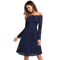 Women Off The Shoulder Flower Lace A-line Dress