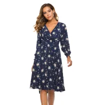 Women Floral V-neck Short Sleeves A-line Dress