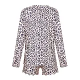 Women Brown Leopard Print Long Sleeves Tops and Shorts Home Casual Lounge Sets