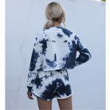 Women Tie-Dye Long Sleeves Crew neck Top and Sports Sports Lounge Two-piece Sets