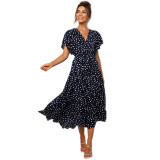 Women Polka Dots V-neck A-line Maxi Dress