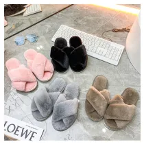 Toddlers Kids Pure Color Flannel Warm Winter Home House Open Toe Slippers For Kids and Parents