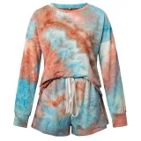 Women Tie-Dye Long Sleeves Pullover Tops and Shorts Home Casual Lounge Sets