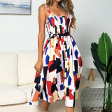Women Color Matching Ruffles Slip Midi Summer Dress