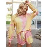 Women Tie-Dye Long Sleeves Pullover Tops and Shorts Home Casual Lounge Sets