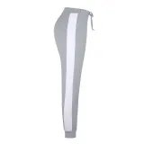 Women V-Neck Lace Up Hooded Short Sleeve Tops and White Stripes Pants Skinny Sports Sets