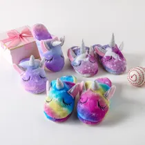 Toddlers Kids Flannel Unicorn Warm Winter Home House Slippers