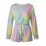 Women Tie-Dye Long Sleeves Pullover Tops and Shorts Home Casual Lounge Sets