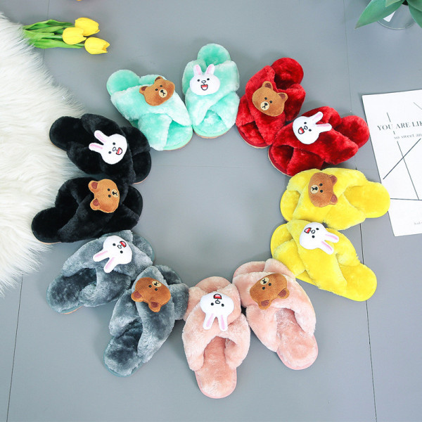 Toddlers Kids Soft Plush Fleece Cross Bear Rabbit Warm Home House Slippers