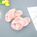 Toddlers Kids Soft Plush Fleece Cross Pure Color Warm Winter Home House Open Toe Slippers