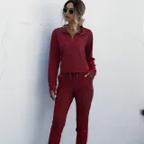Women Zipper Stand Collar Sports Long Sleeves Two-Piece Sports Lounge Sets