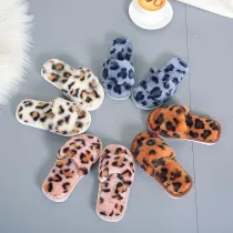 Toddlers Kids Leopard Print Flannel Warm Winter Home House Open Toe Slippers