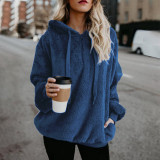 Women Plush Pullover Hooded Pockets Sweatshirt Tops