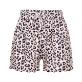 Women Brown Leopard Print Long Sleeves Tops and Shorts Home Casual Lounge Sets