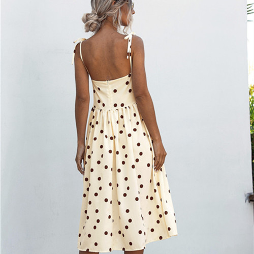 Women Polka Dots Tie-Up Slip A-line Dress