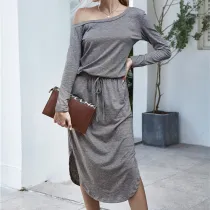 Women One Shoulder Long Sleeve Casual Dress