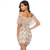 Women Tassels Fringed Sequins Bodycon Mini Party Dress