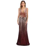 Women Velvet Ombre Sequins Matching V-neck Mermaid Maxi Party Dress