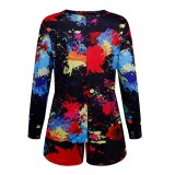 Women Colorful Tie-Dye Long Sleeves and Shorts Home Casual Lounge Sets