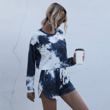 Women Tie-Dye Long Sleeves Crew neck Top and Sports Sports Lounge Two-piece Sets