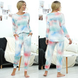 Women Tie-dye Long-Sleeved Round Neck Casual Home Lounge Sets