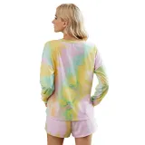 Women Tie-Dye Long Sleeves Pullover Tops and Shorts Home Casual Lounge Sets