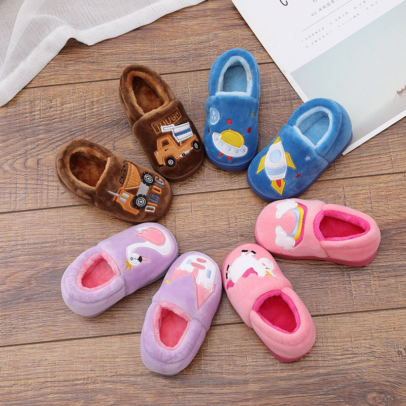 Toddlers Kids Car Rocket Swan Warm Winter Home House Slippers Shoes