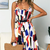 Women Color Matching Ruffles Slip Midi Summer Dress