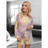 Women Tie-Dye Long Sleeves Pullover Tops and Shorts Home Casual Lounge Sets