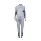 Women Zipper Stand Collar Sports Long Sleeves Two-Piece Sports Lounge Sets
