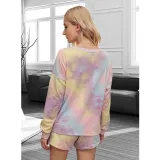 Women Tie-Dye Long Sleeves Pullover Tops and Shorts Home Casual Lounge Sets