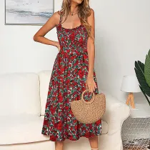 Women Floral High Waist A-line Slip Dress