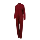 Women Zipper Stand Collar Sports Long Sleeves Two-Piece Sports Lounge Sets