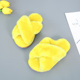 Toddlers Kids Soft Plush Fleece Cross Pure Color Warm Winter Home House Open Toe Slippers