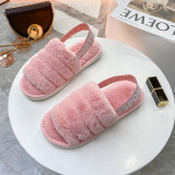 Toddlers Kids Pure Color Flannel Warm Winter Home House Open Toe Slippers For Kids and Parents