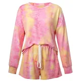 Women Tie-Dye Long Sleeves Pullover Tops and Shorts Home Casual Lounge Sets