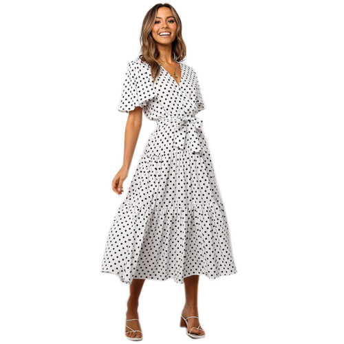 Women Polka Dots V-neck A-line Maxi Dress
