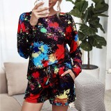 Women Colorful Tie-Dye Long Sleeves and Shorts Home Casual Lounge Sets