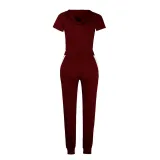 Women V-Neck Lace Up Hooded Short Sleeve Tops and White Stripes Pants Skinny Sports Sets