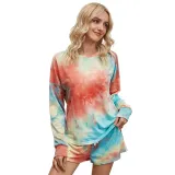 Women Tie-Dye Long Sleeves Pullover Tops and Shorts Home Casual Lounge Sets