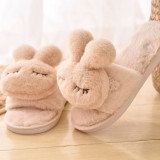 Toddlers Kids Cute Rabbit Warm Winter Home House Open Toe Slippers For Kids and Parents
